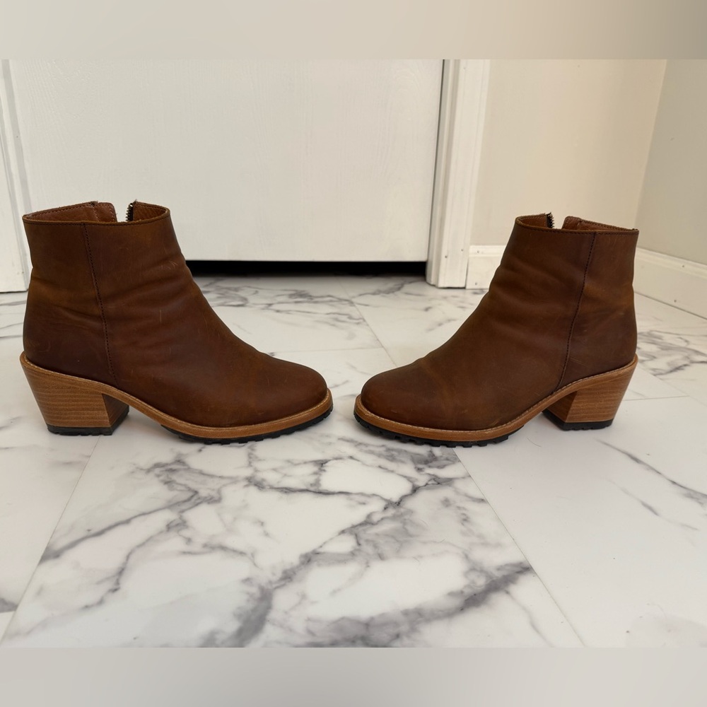 Portland Leather Brown Ankle Booties with Stacked Heel
